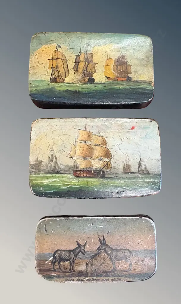 Three Early Hand Painted Snuff Boxes Image 1++