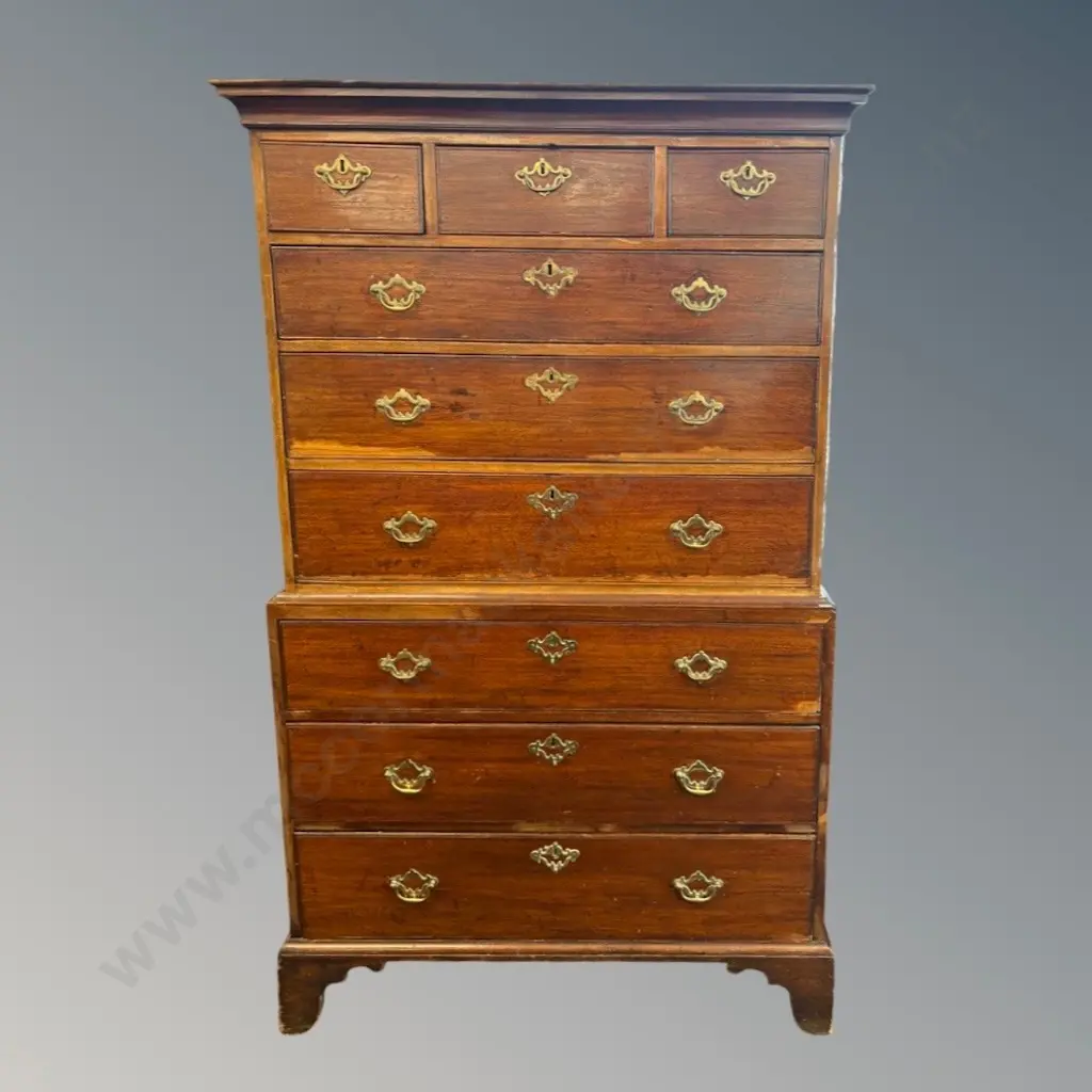 Georgian Mahogany Chest on Chest with 9 Drawers and Brass Drawer Pulls and Escutcheons, H169xL100xD52cm Image 1++