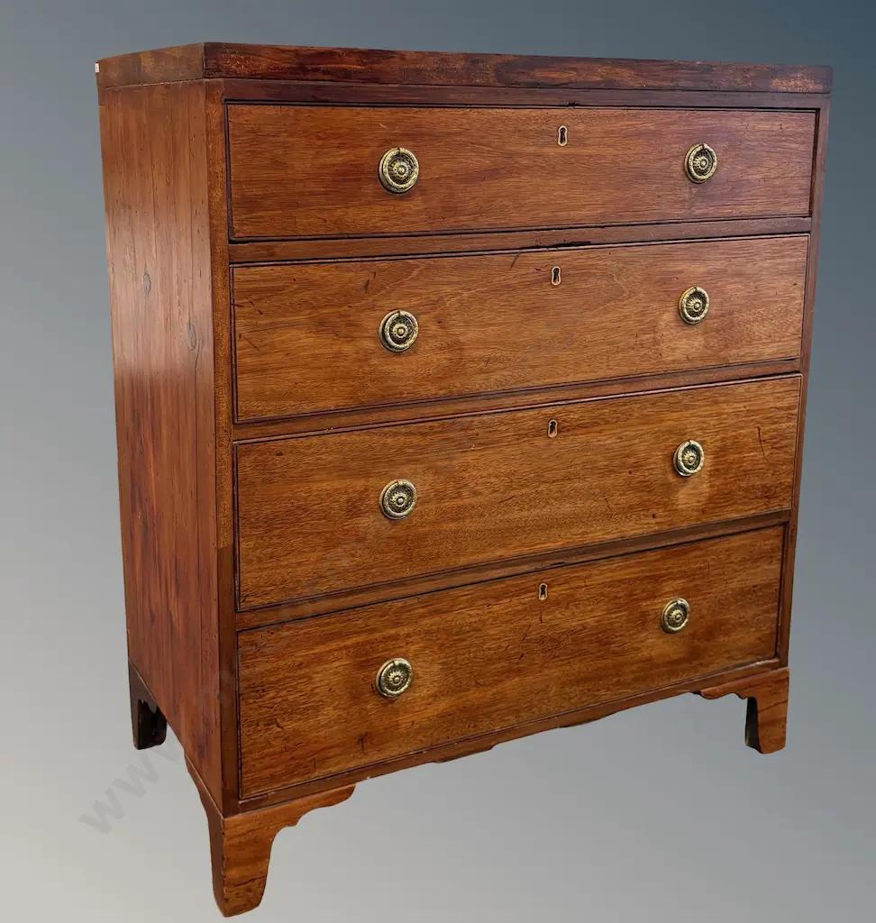 Georgian Mahogany 4 Drawer Chest with Circular Brass Drawer Pulls, H102xL89xD48cm Image 1++
