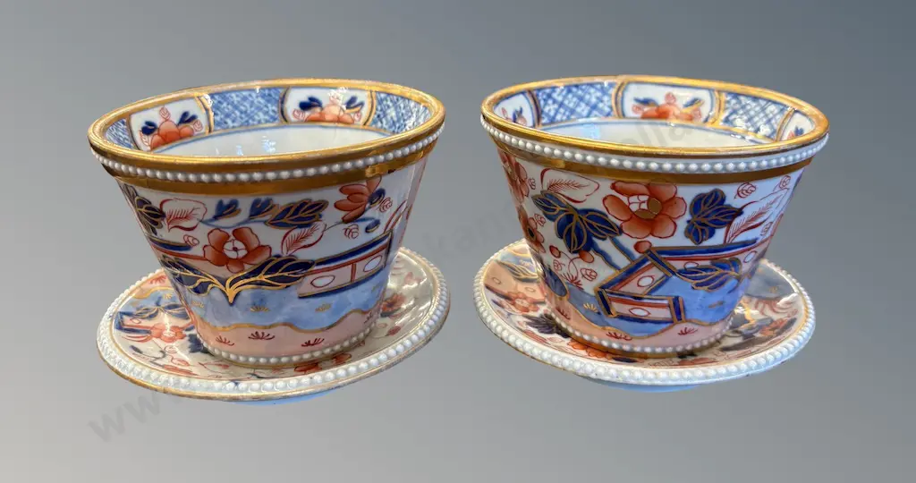 Pair of Small Masons Ironstone Flower Pots, Imari Style H7cm Image 1++