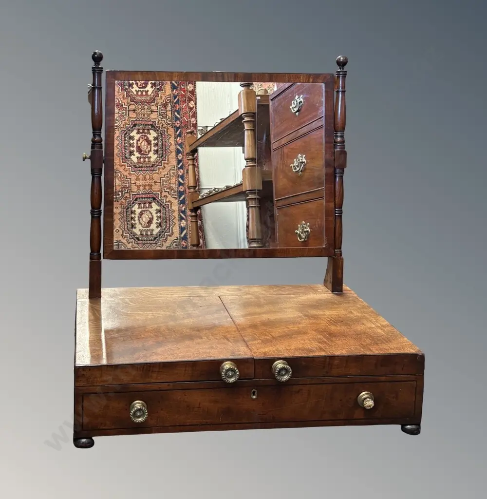 Georgian Mahogany Dressing Table Cheval Mirror with Fitted Interior Compartments, H64xL58.5xD31.5cm Image 1++