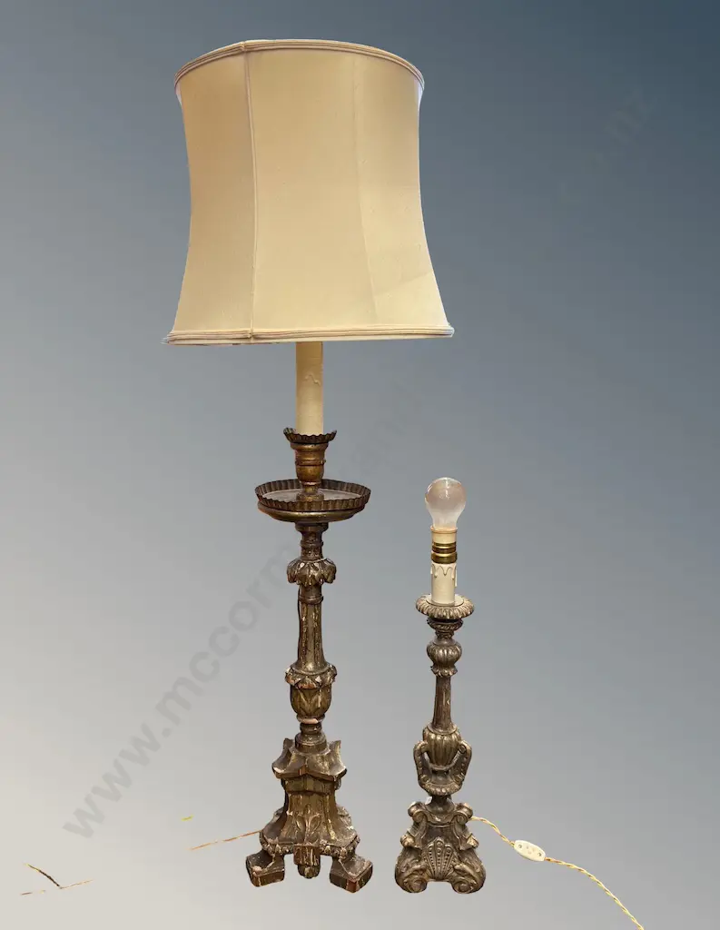 Decoratively Carved Gilt Wood Table Lamps H110cm and 92cm Image 1++