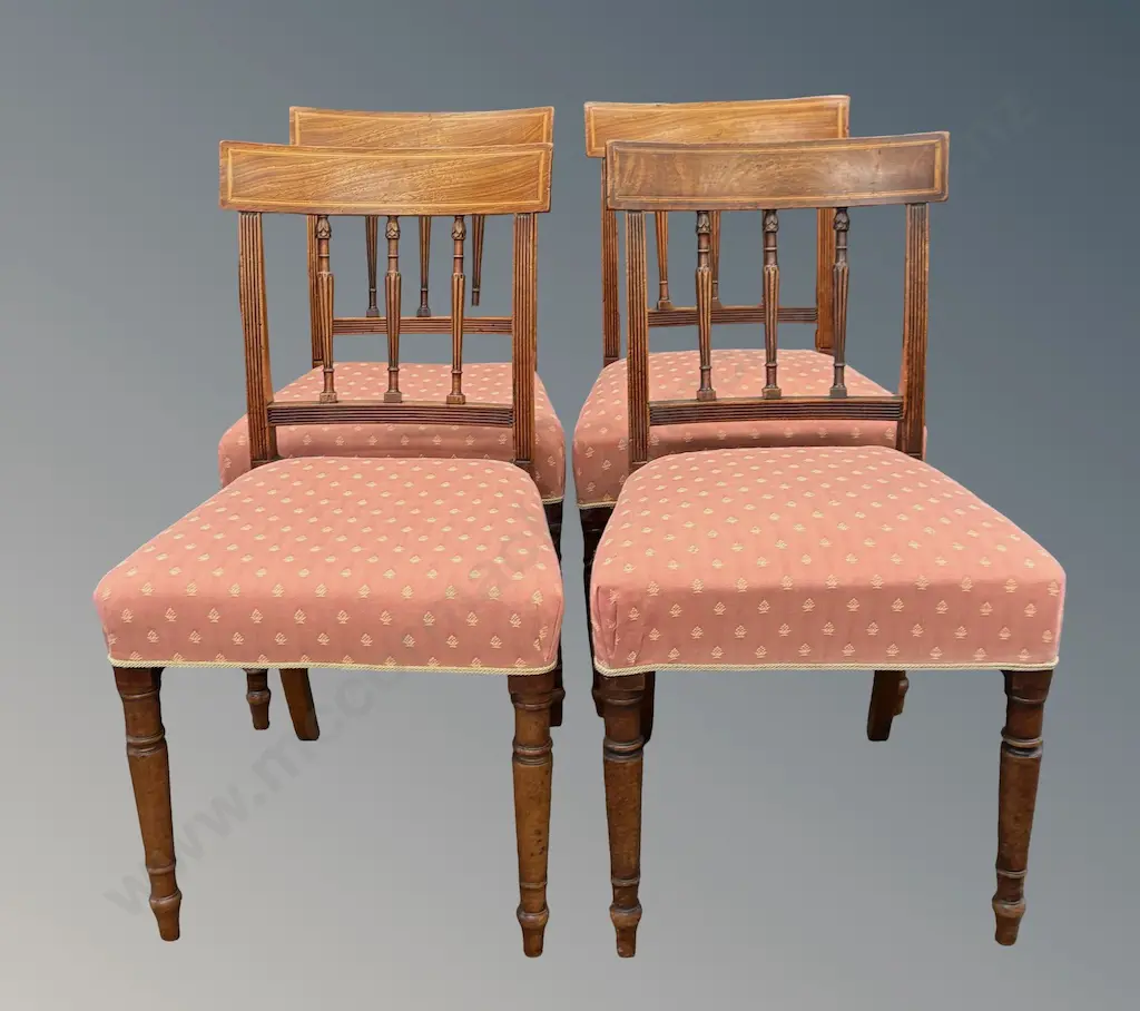 Set of Four Mahogany with Fruitwood Inlay Blade Back Dining Chairs Image 1++