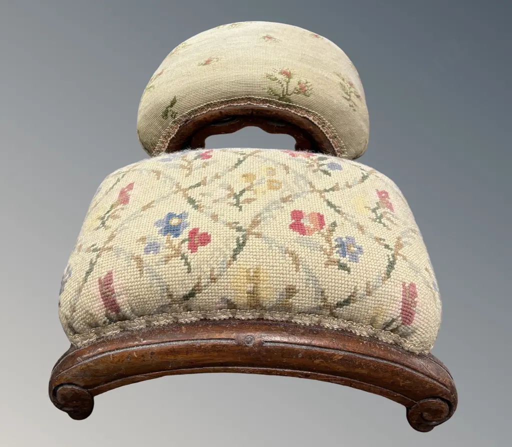 Two Victorian Tapestry Covered Footstools Image 1++