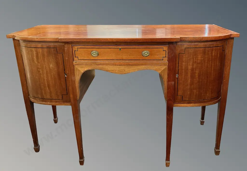 Mahogany with Ebonised Stringing Bow Fronted Sideboard with Two Doors and Central Drawer, H86xL136.5xD55.5cm Image 1++
