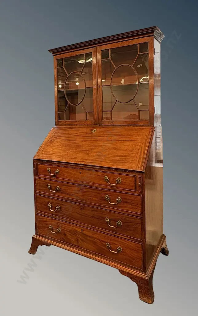 Mahogany Secretaire Bookcase with Glazed Astragal Door, 2 Shelves, 4 Drawers, H182xL102xD55cm Image 1++