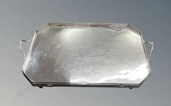 John Grinsell & Son Large Silver Tray with Pierced Gallery and Open Handles L68xD40cm Image 1++