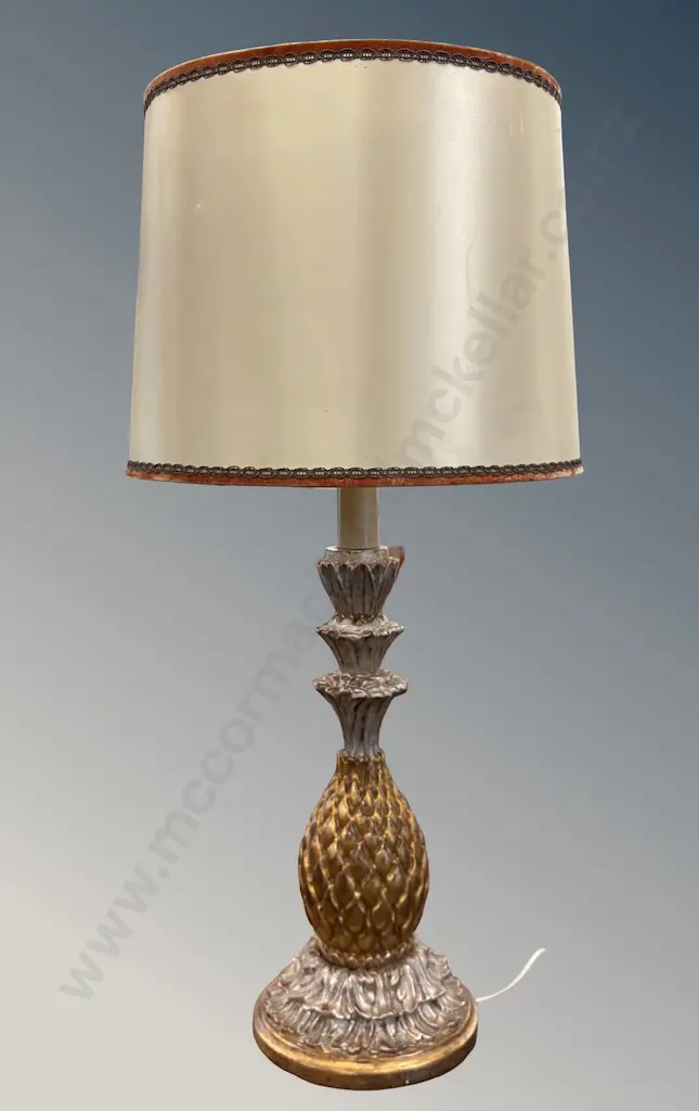 Wooden Gilded Pineapple Based Table Lamp, H100cm with shade Image 1++