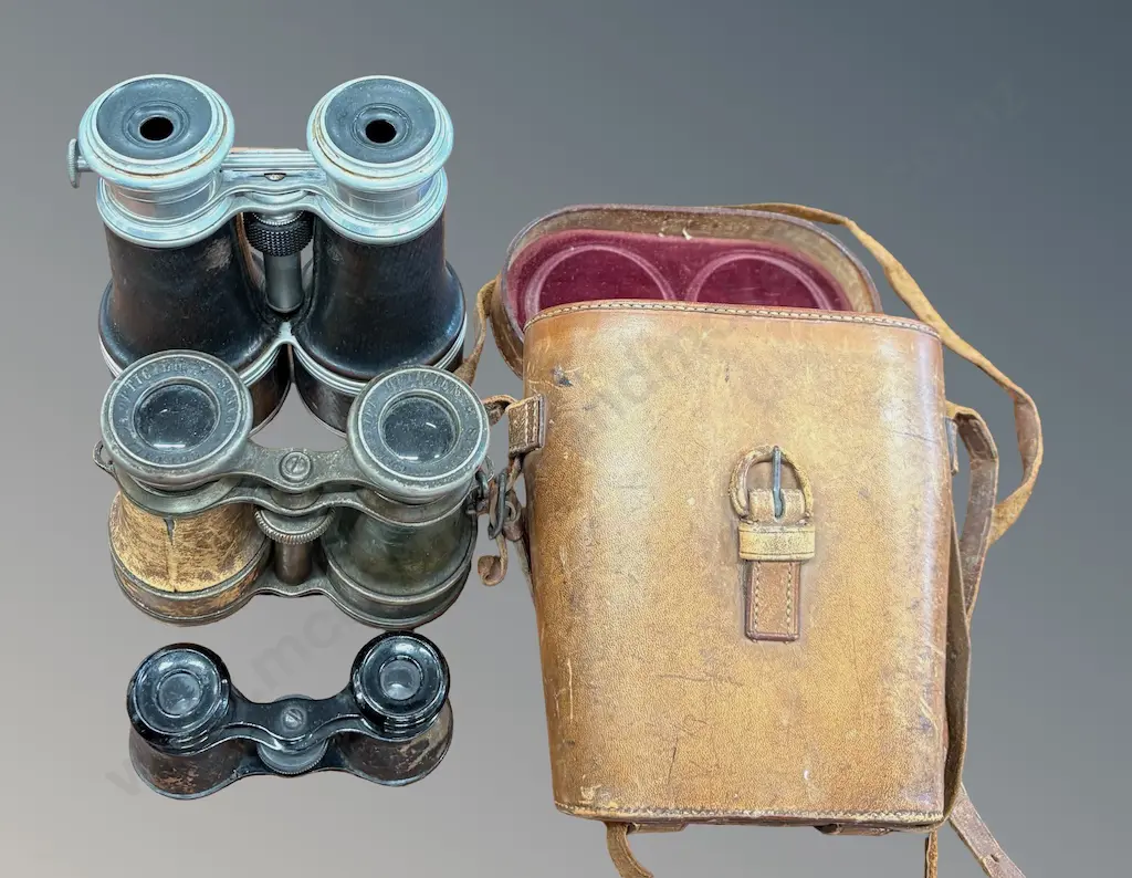 Leather Cased Set of Binoculars and 2 others Image 1++