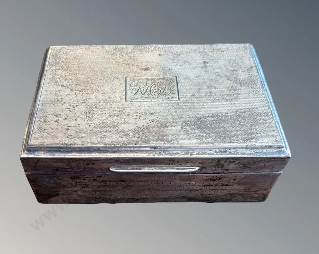 Sterling Silver Lidded Box, Wood Lined, TW399gms Image 1++