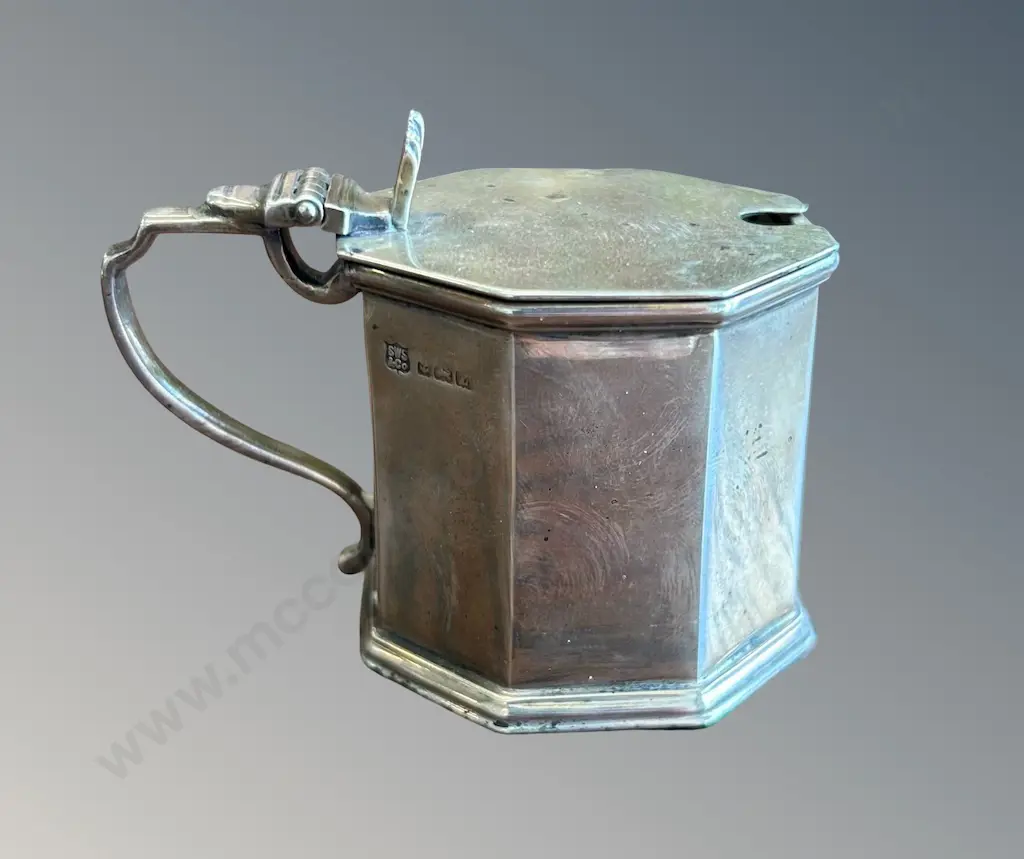 Sterling Silver Mustard Pot with Blue Liner, TW88gms (excl  liner) Image 1++