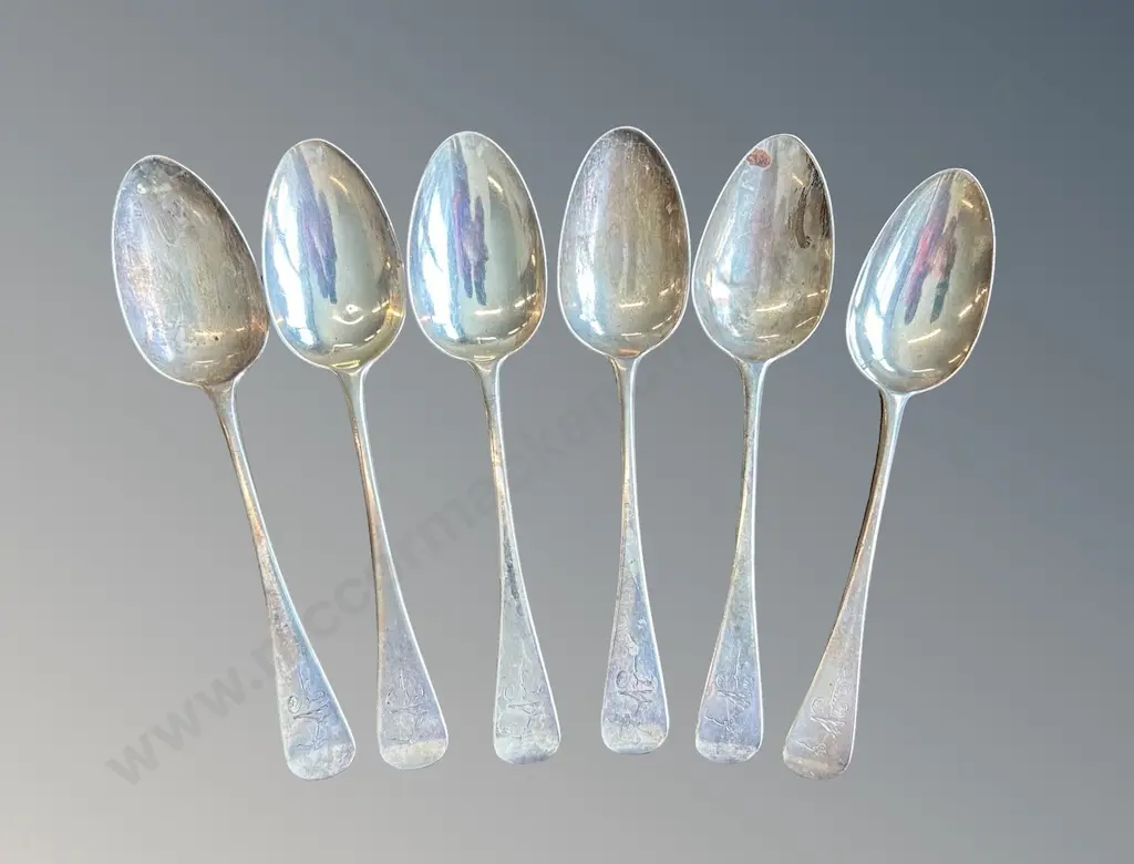 Six Sterling Silver Spoons with Crest, TW218gms Image 1++