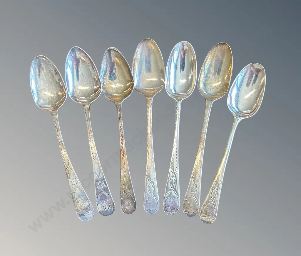 Seven Sterling Silver Teaspoons, TW88gms Image 1++
