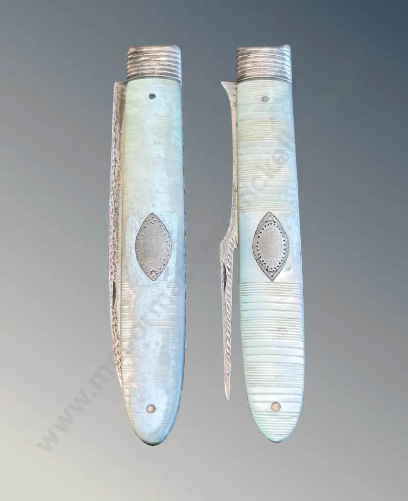 Sterling Silver Blade MOP Handled Knife and Fork, TW40gms Image 1++