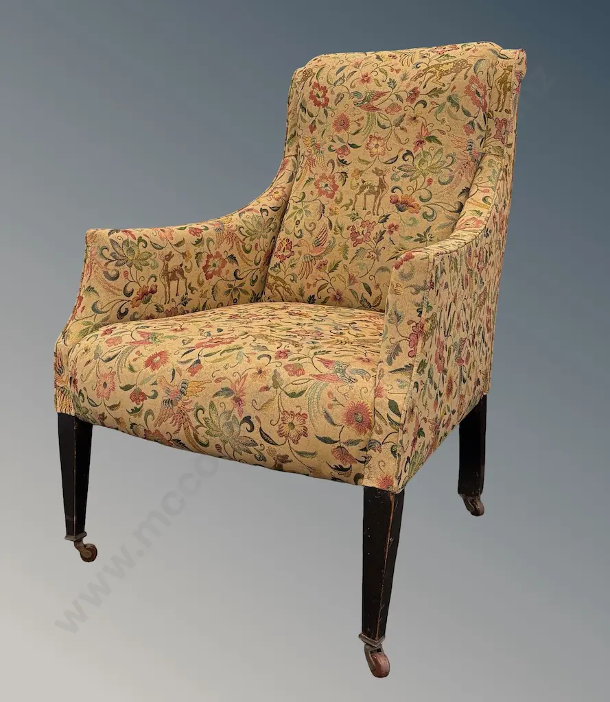 Upholstered Elbow Chair with Floral, Birds and Animal Fabric Image 1++