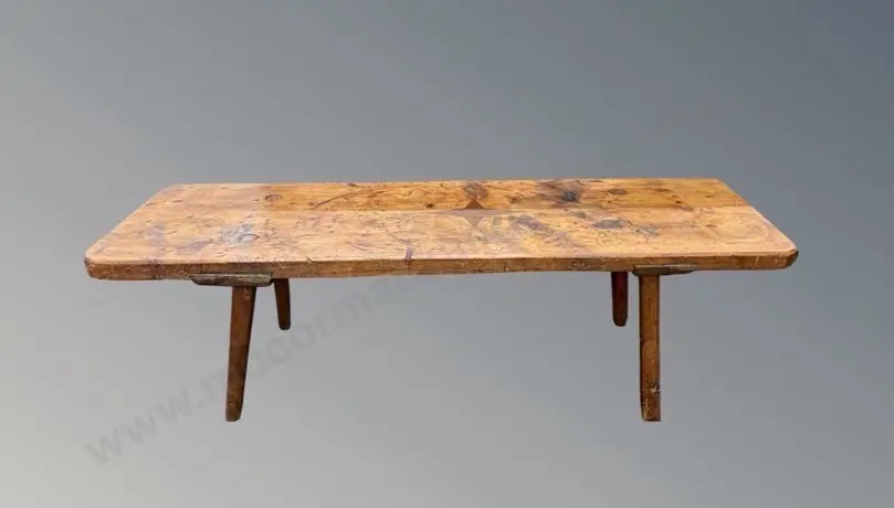 Rustic Burr Wood Bench with CMP carved in one corner L118xH35.5xD35cm Image 1++