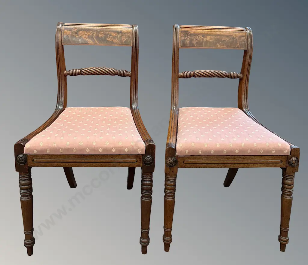Pair of Flame Mahogany Blade Back Dining Chairs with Rope Twist Centre Rail Image 1++