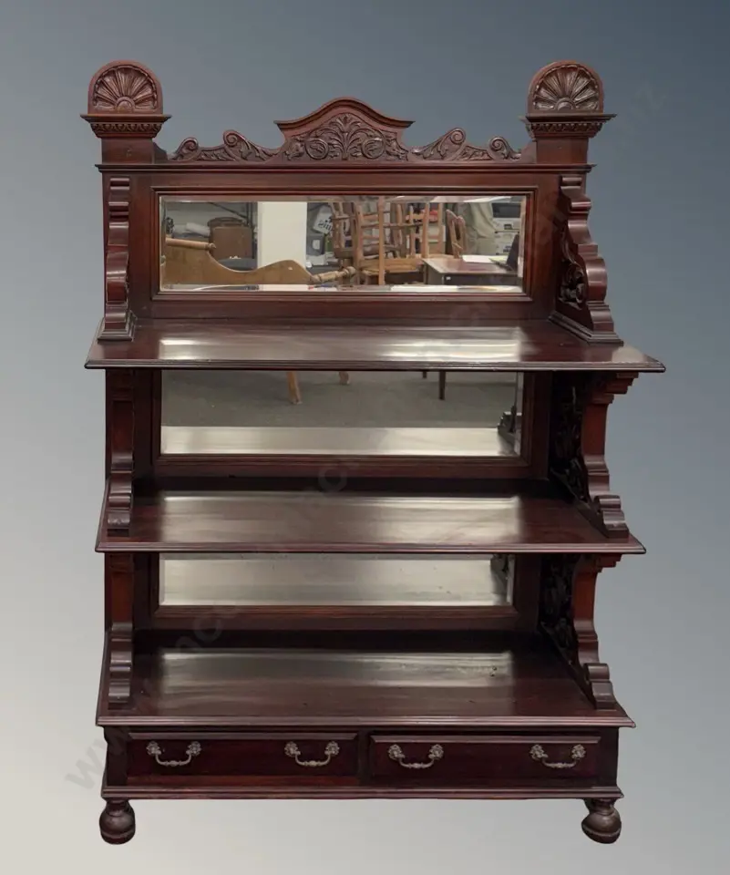 Three Tier, Two Drawer Mirror Back Dumb Waiter, H177xL124xD48cm Image 1++