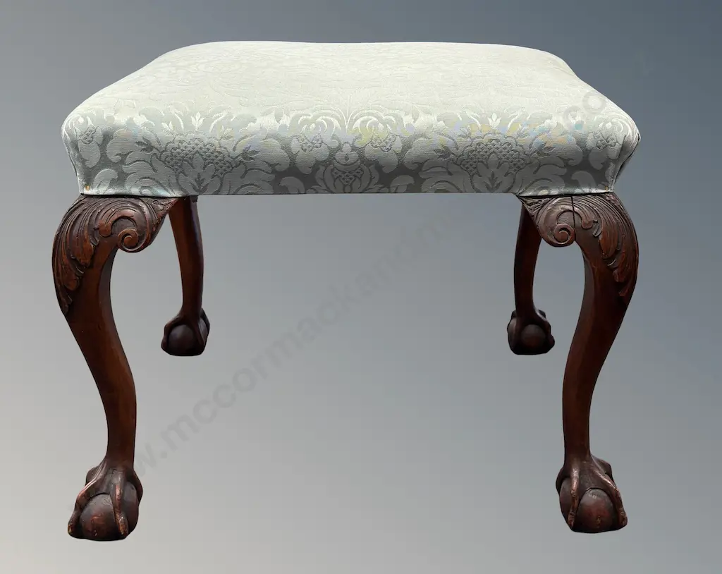 Upholstered Stool on Carved Cabriole Legs with Ball and Claw Feet Image 1++