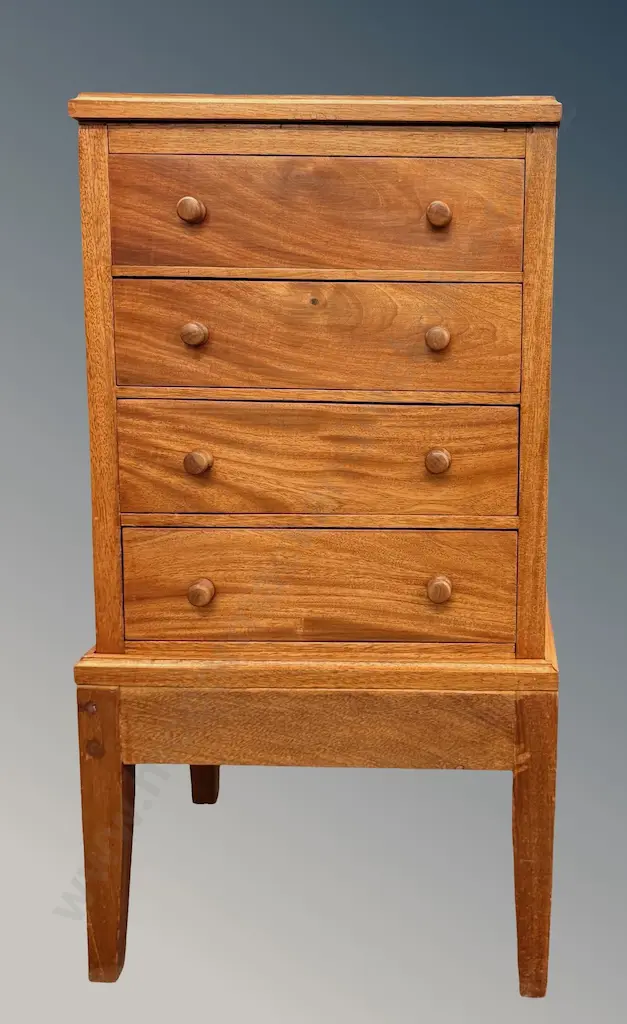 Mahogany Three Drawer Silver Cutlery Canteen on Stand with Cross Band Inlay, H80x40.5xD36.5cm Image 1++