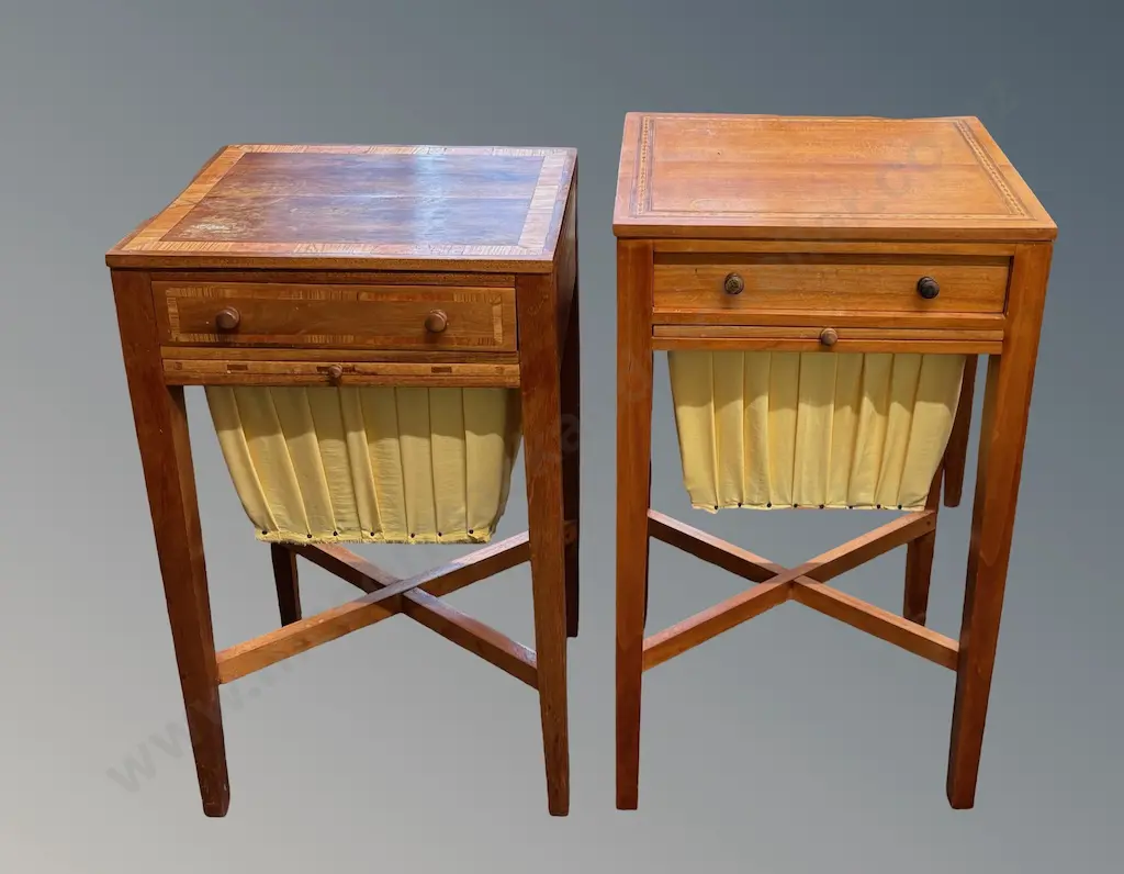 Two Sewing Tables with Single Drawers, Pull Out Trays and Stringing Inlay, H68/72xL41.5xD36cm Image 1++