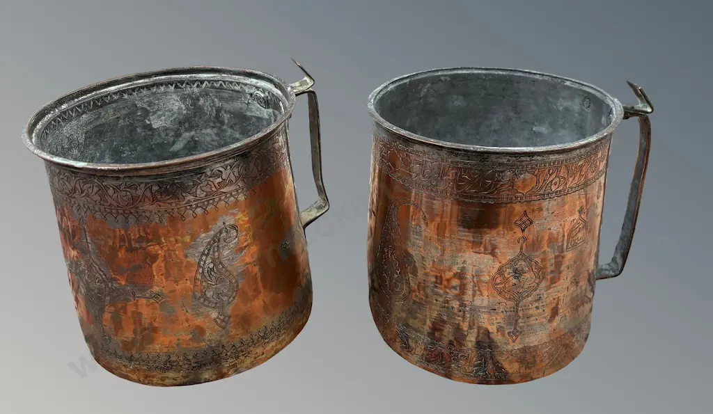 Two Copper Ottoman Hamam Mugs, H18cm Image 1++
