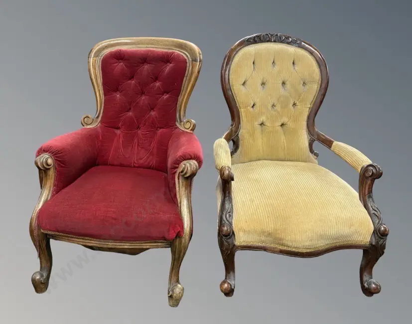 Two Upholstered Grandfather's Chairs Image 1++