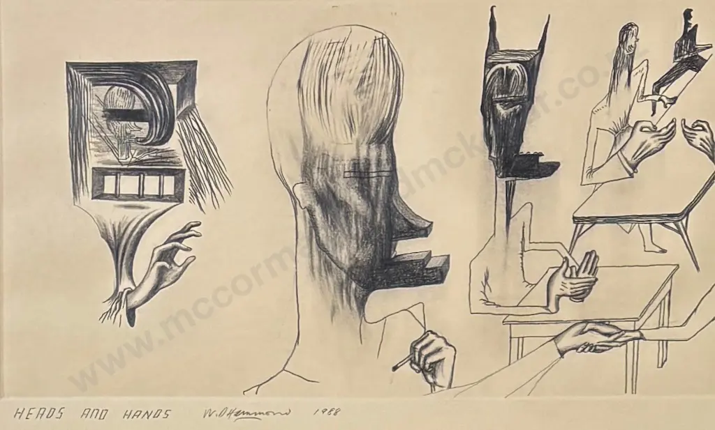 WD (Bill) Hammond - Heads and Hands, 1988, pencil on paper, 210x340mm Image 1++