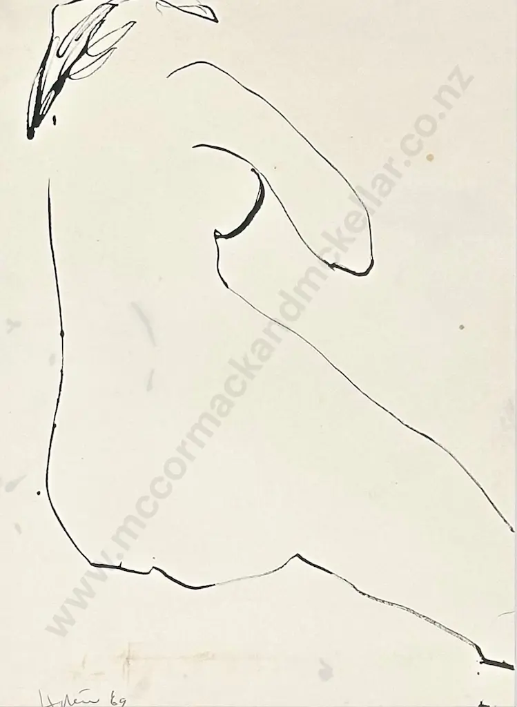 Ralph Hotere - Untitled, nude study,1969, ink on paper, 385x285mm Image 1++