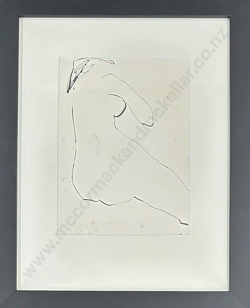 Ralph Hotere - Untitled, nude study,1969, ink on paper, 385x285mm Image 1++