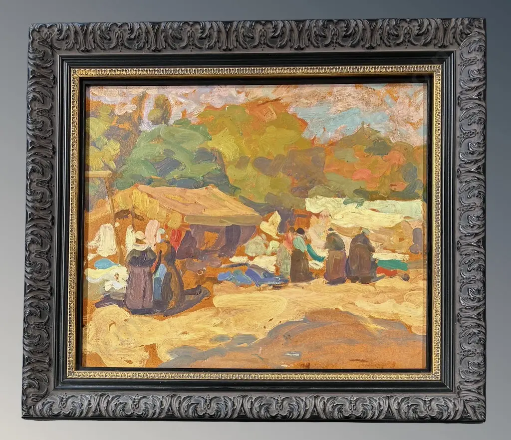 Sydney Lough Thompson - Market Day, Concarneau, oil on board, 315x380mm Image 1++