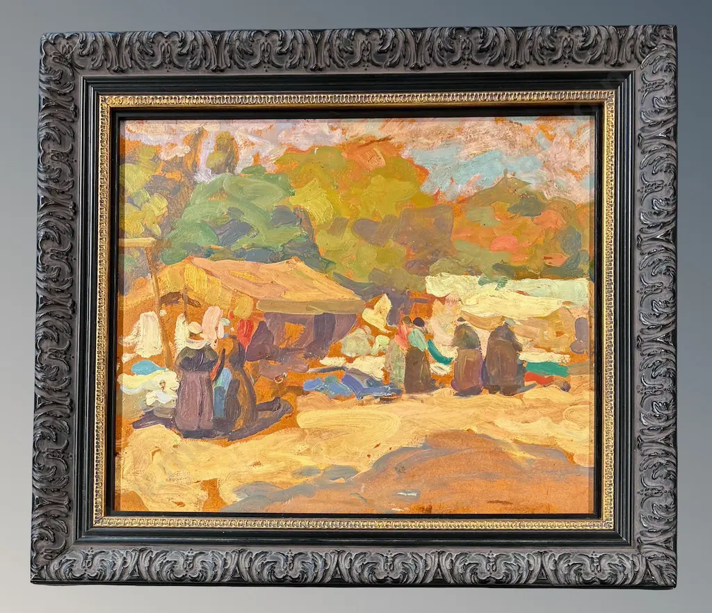Sydney Lough Thompson - Market Day, Concarneau, oil on board, 315x380mm Image 1++