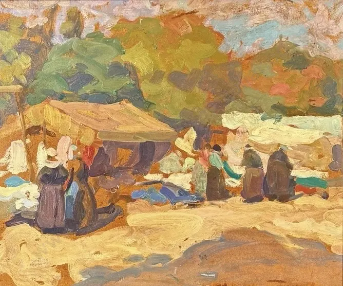 Sydney Lough Thompson - Market Day, Concarneau, oil on board, 315x380mm Image 1++