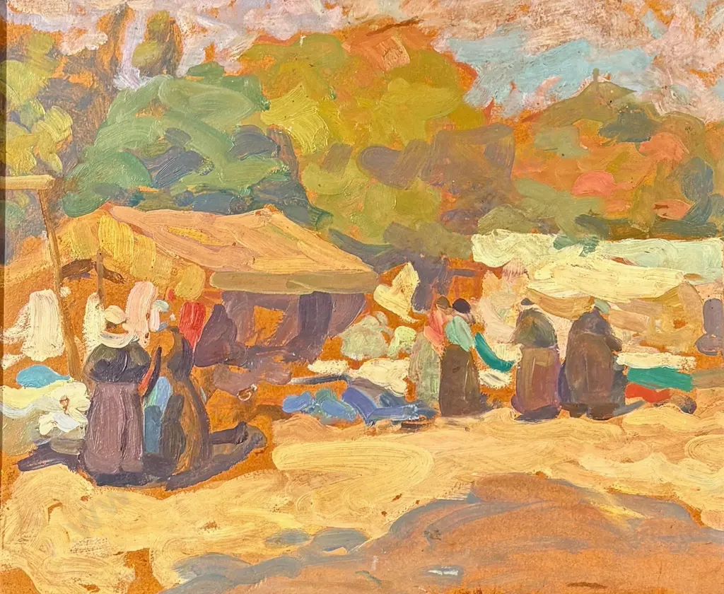 Sydney Lough Thompson - Market Day, Concarneau, oil on board, 315x380mm Image 1++