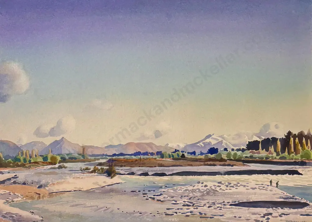 Austen Deans - Rangitata River, 1981, watercolour on paper, 540x745mm Image 1++