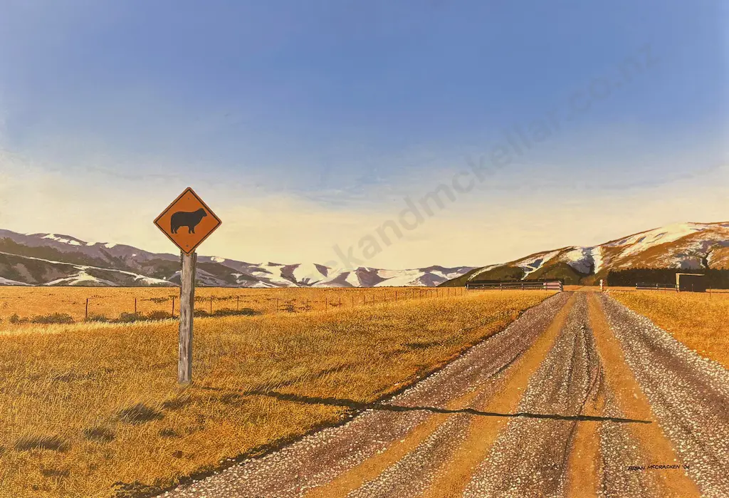 Brian McCracken - Wandering Stock, North Canterbury, 2004, acrylic on canvas, 555x800mm Image 1++