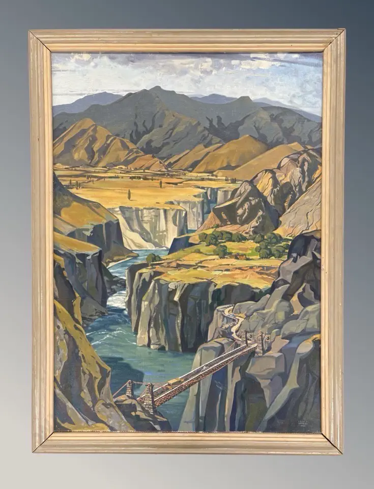 Colin Wheeler - Kawarau Gorge, Central Otago, 1956, oil on board, 1010x715mm Image 1++