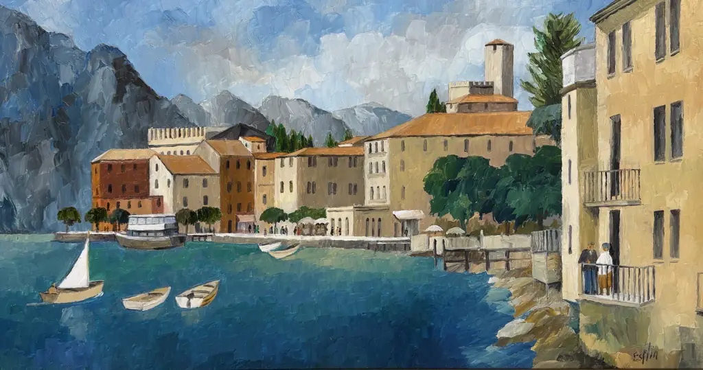 Tom Esplin - Malcesine, Lake Garda, oil on board, 315x595mm Image 1++