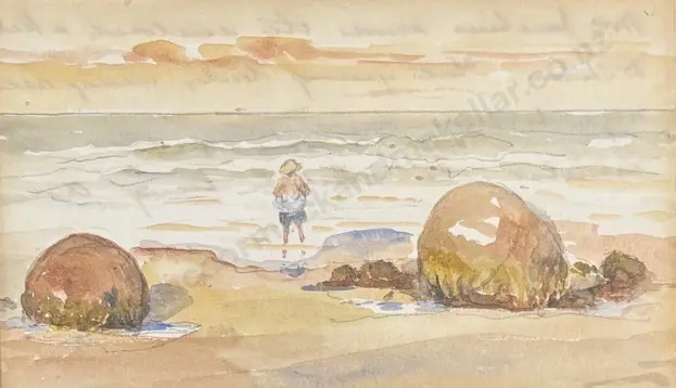 Frances Mary Hodgkins - Na at Moeraki Beach, 1894, watercolour on paper, 100x160mm Image 1++
