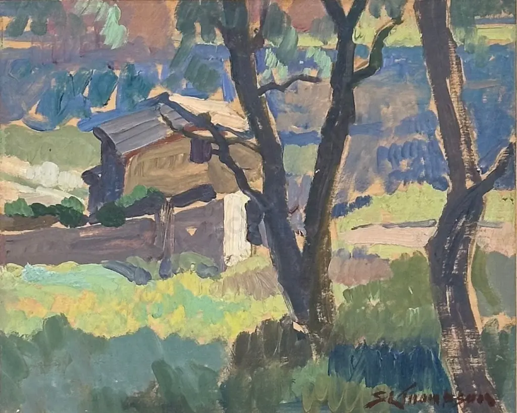 SL Thompson - Treescape, oil on paper, 210x260mm Image 1++