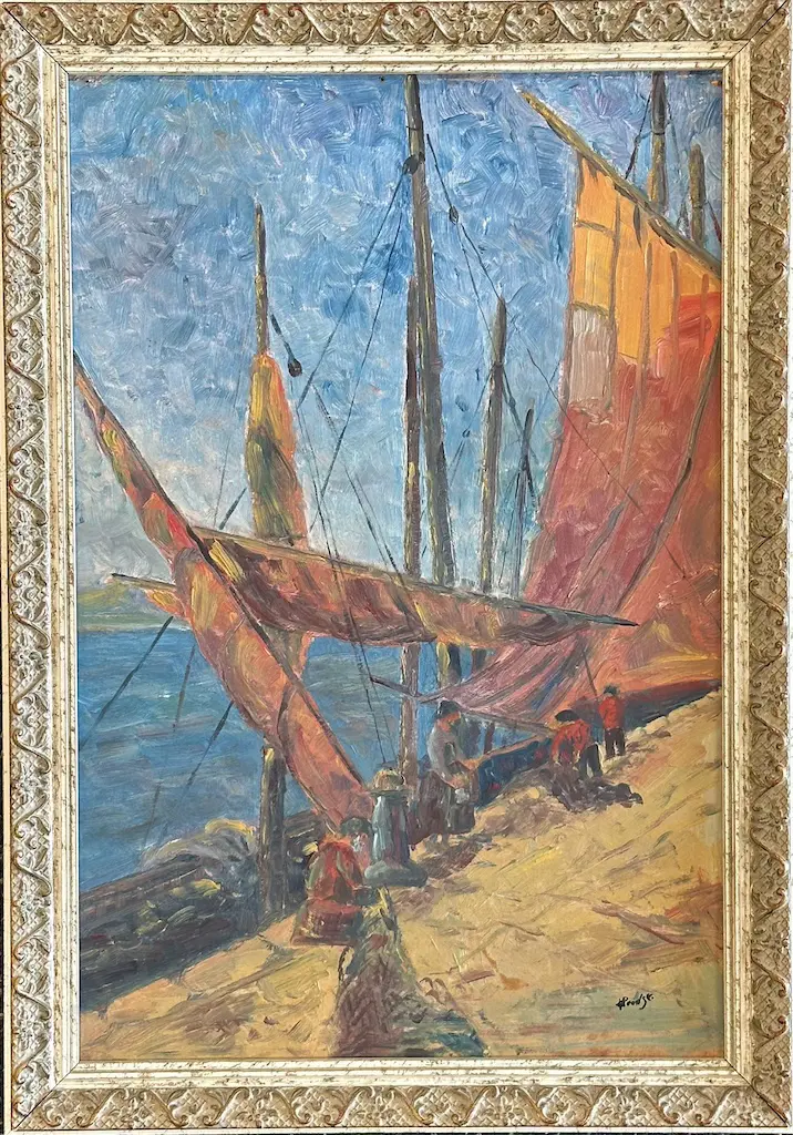 Edgar Alwin Payne, circle of - French Fishing Boats, oil on board, 440x290mm  Image 1++