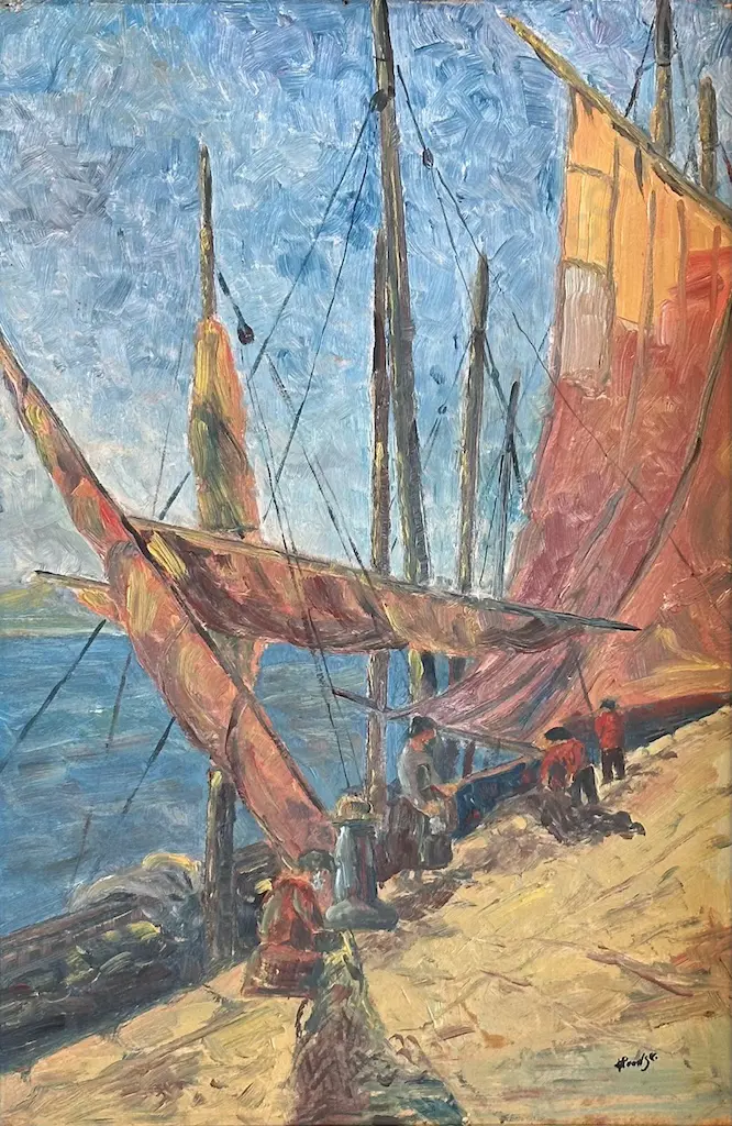 Edgar Alwin Payne, circle of - French Fishing Boats, oil on board, 440x290mm  Image 1++