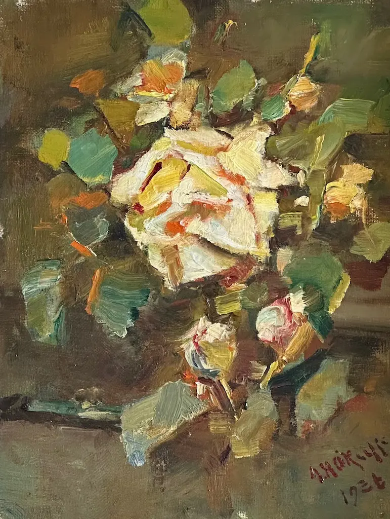 Alfred O'Keeffe - Still Life Roses, oil on board, 330x250mm Image 1++