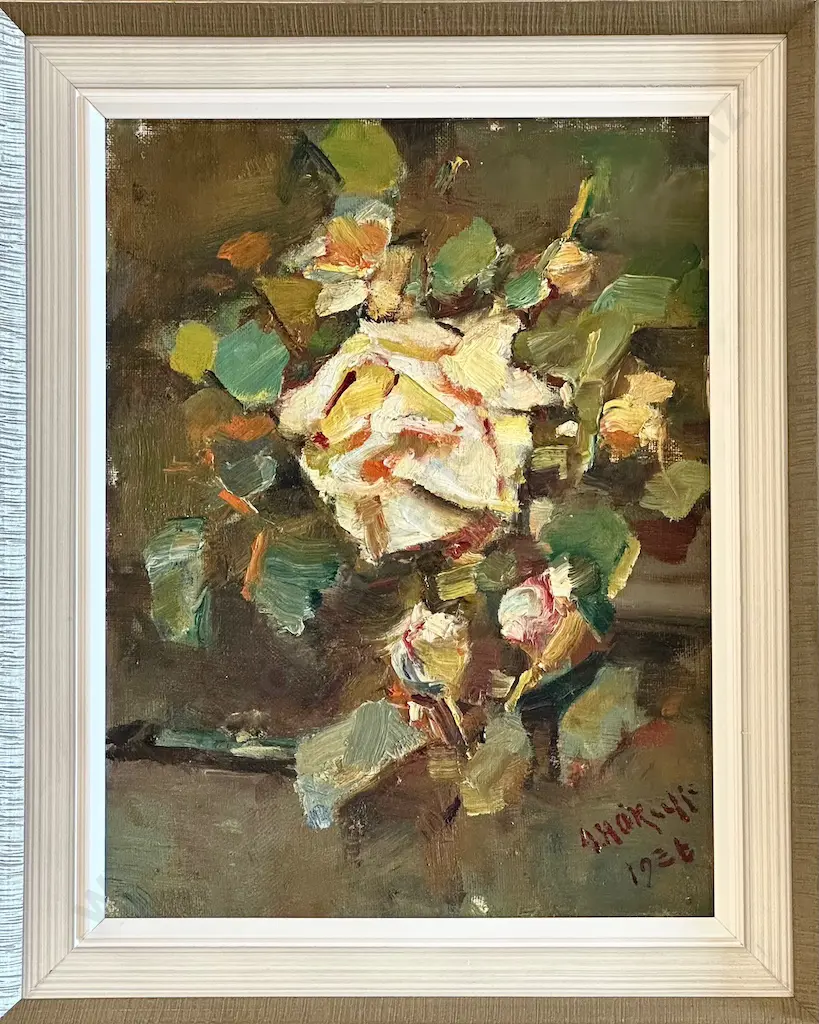 Alfred O'Keeffe - Still Life Roses, oil on board, 330x250mm Image 1++