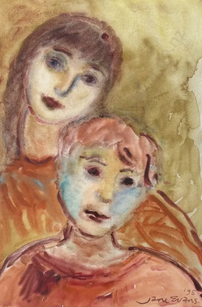 Jane Evans - Siblings, 1995, gouache and watercolour on paper, 600x390mm Image 1++