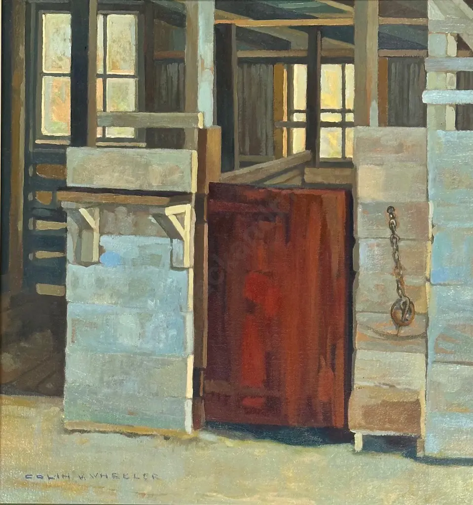Colin Wheeler - The Red Door, Woolshed at Lorne, oil on board, 425x390mm Image 1++