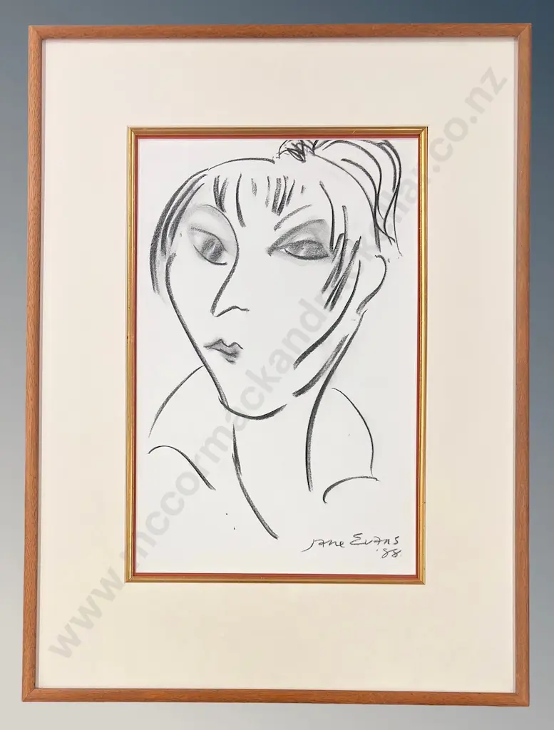 Janes Evans - Ponytail Girl 1988, charcoal on paper, 800x600mm Image 1++