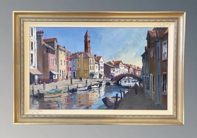 WF Moore - Canal Scene, Burano, Italy, oil on canvas, 590x990mm Image 1++