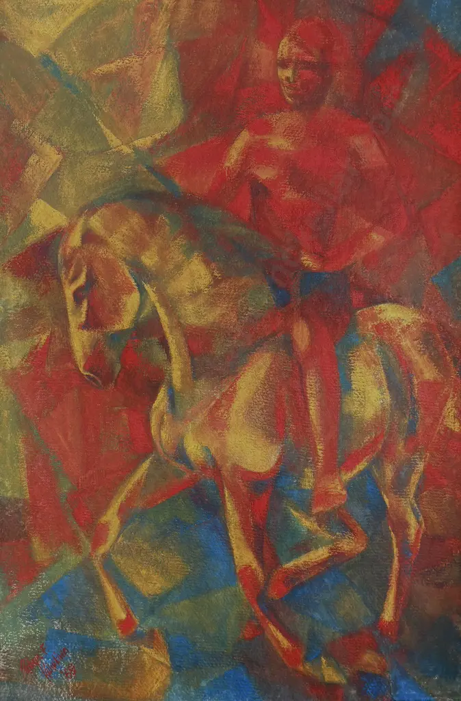 Robyn Kahukiwa - Warrior on Horseback, 1969, oil on board, 895x595mm Image 1++