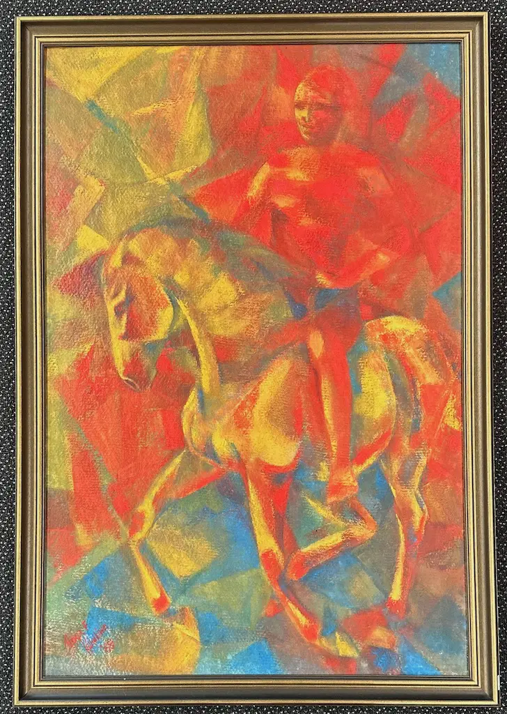Robyn Kahukiwa - Warrior on Horseback, 1969, oil on board, 895x595mm Image 1++